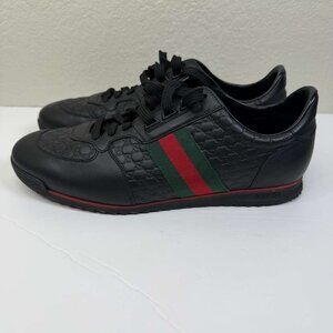 Mens Black Gucci Guccissima leather web sneakers U.K Size 10 U.S. Size 11
